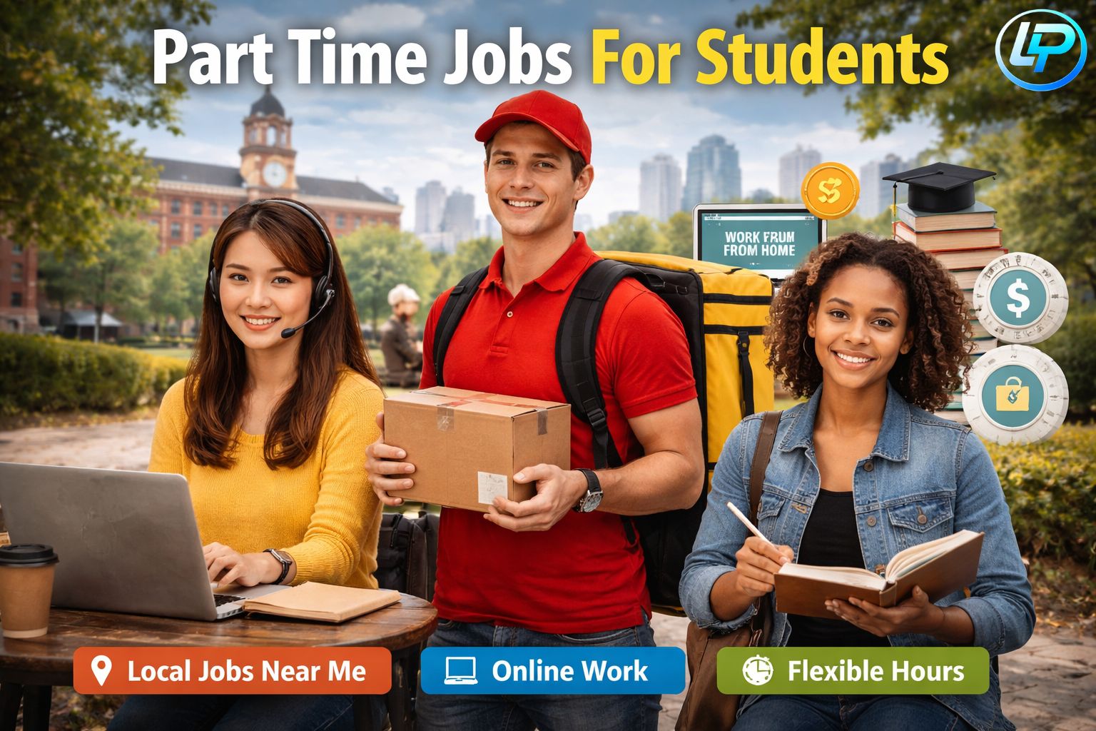 Students doing part time jobs including local jobs near me and online work from home opportunities