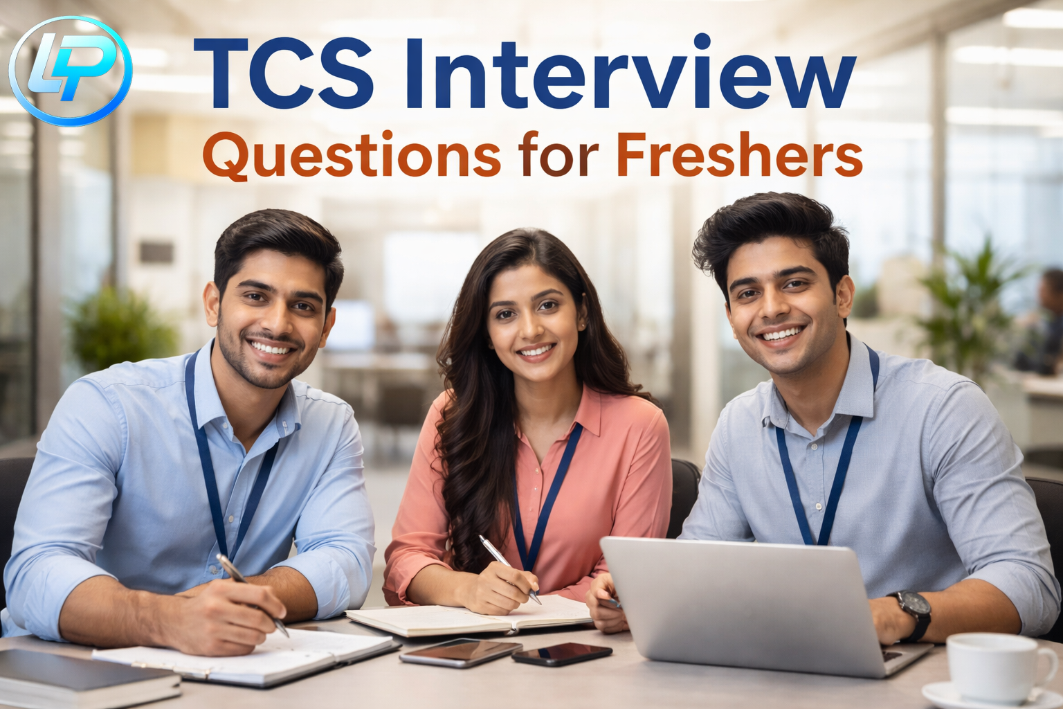 TCS interview questions for freshers with young professionals preparing for a job interview in a modern office