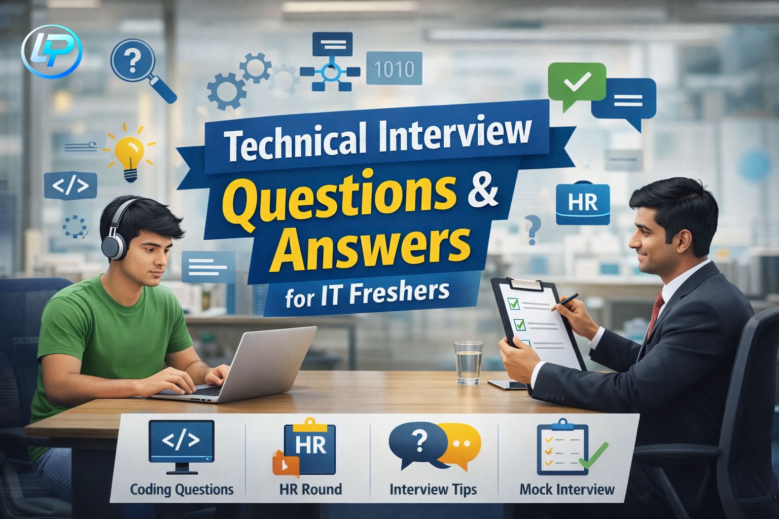 Technical interview questions and answers for IT freshers during a job interview with coding and HR round discussion.