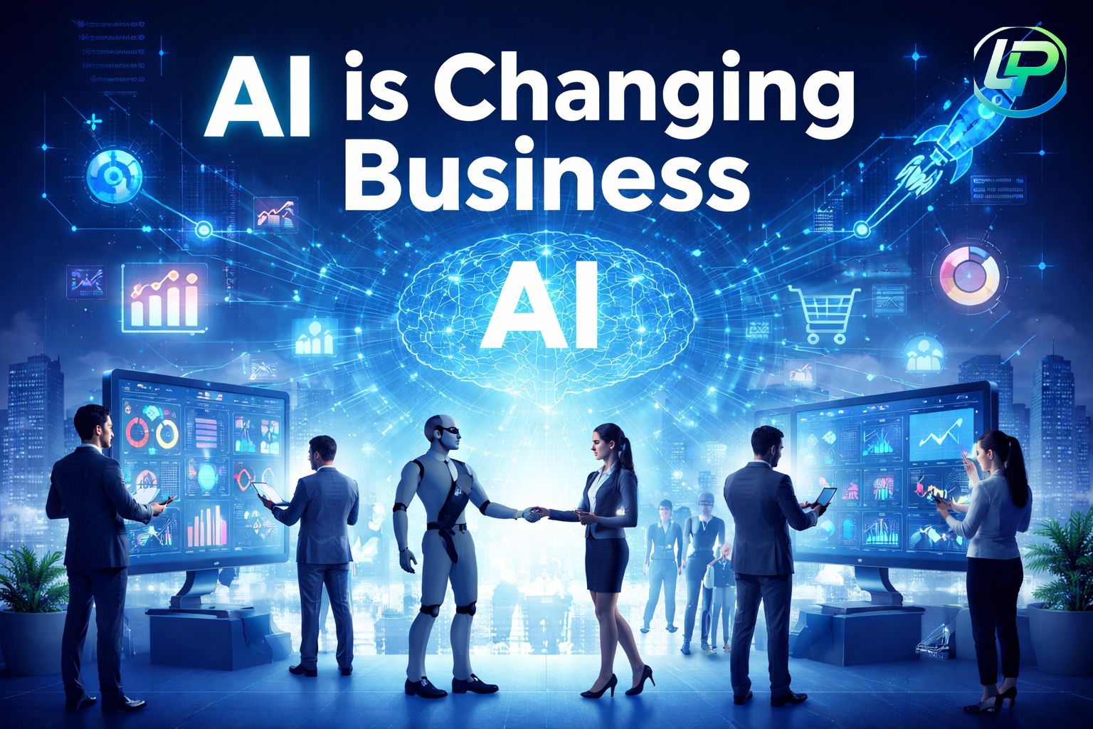 AI transforming business with automation, data analytics, and modern digital workplace technology